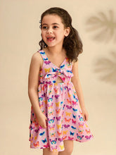 Young Girl Cute Casual Vacation Cartoon Butterfly Print Dress